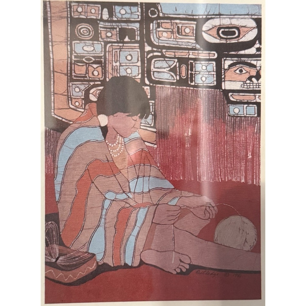 Pat Rutledge 1939-14 BATIK LITHO ART Chilkat NW Native Indian Rug Weaver 7"x8.5"